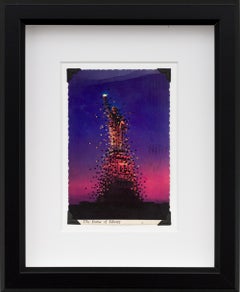 "Crumbelievable" Vintage Postcard with Statue of Liberty and Abstract Embroidery