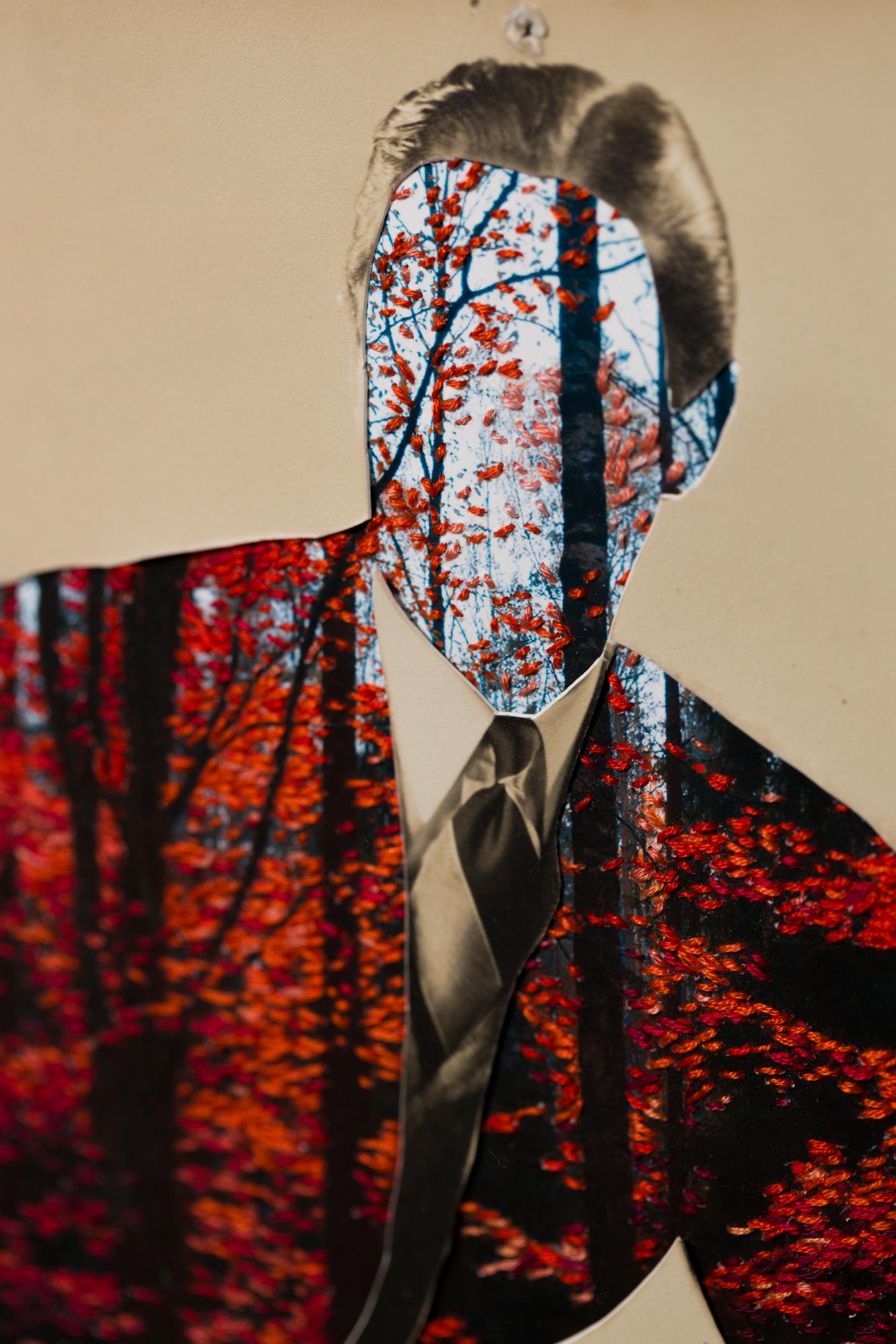 „Fallen“, figurativ, Porträt, Stickerei auf Vintage-Fotografie im Angebot 2