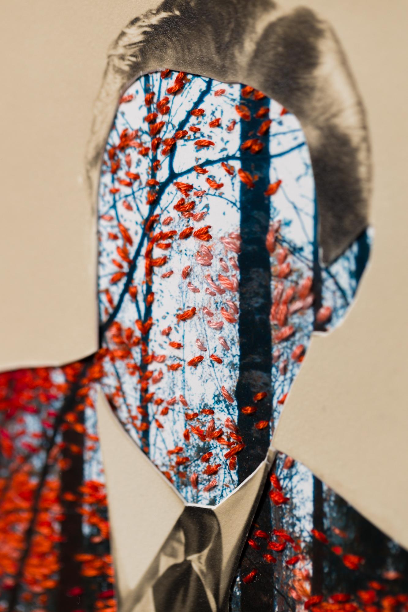 „Fallen“, figurativ, Porträt, Stickerei auf Vintage-Fotografie im Angebot 5