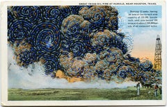 "Great Texas Oil Fire" Hand Sewn and Embroidered Detail on Postcard