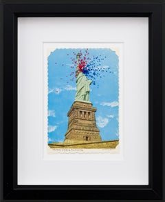 "Lady Liberty" Hand Sewn and Fibers on Vintage Americana by Han Cao