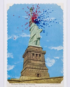 "Lady Liberty" Handgenäht und Fasern auf Vintage Americana von Han Cao