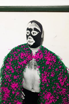 „Lucha Libre“, figurativ, Stickerei auf bedruckter Leinwand