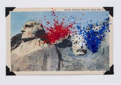 Han Cao - "Red, White and Blew (2025)" French Knot and Hand Embroidery on Vintage Postcard "Red, White and Blew (2025)" French Knot and Hand Embroidery on Vintage Postcard