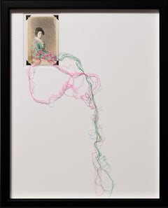 „Sakura“ Portait, figurativ, Stickerei auf Vintage-Fotografie