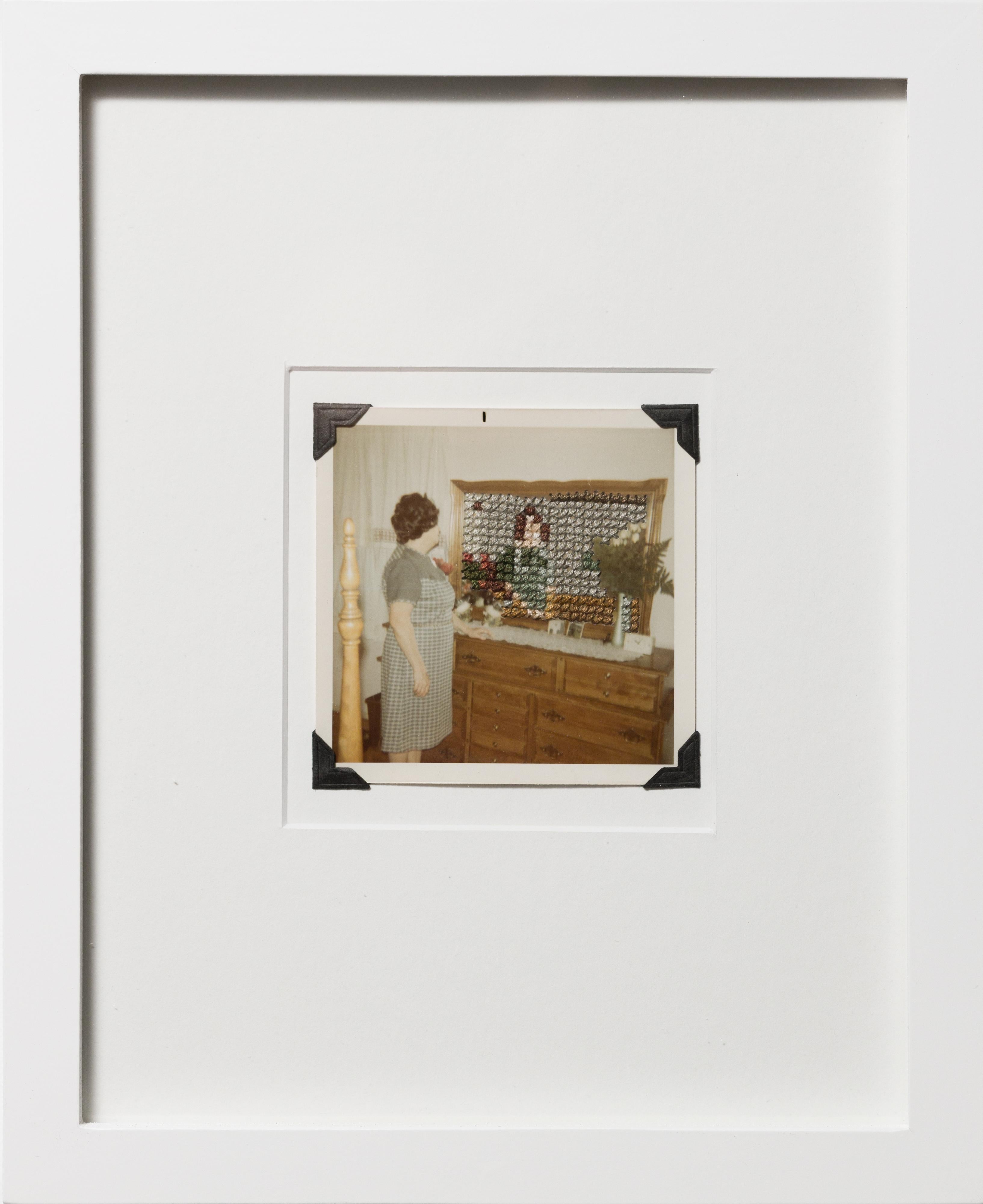 "Self-Reflection on March 12, 1972" Contemporary Cross Stitch on Vintage Photo
