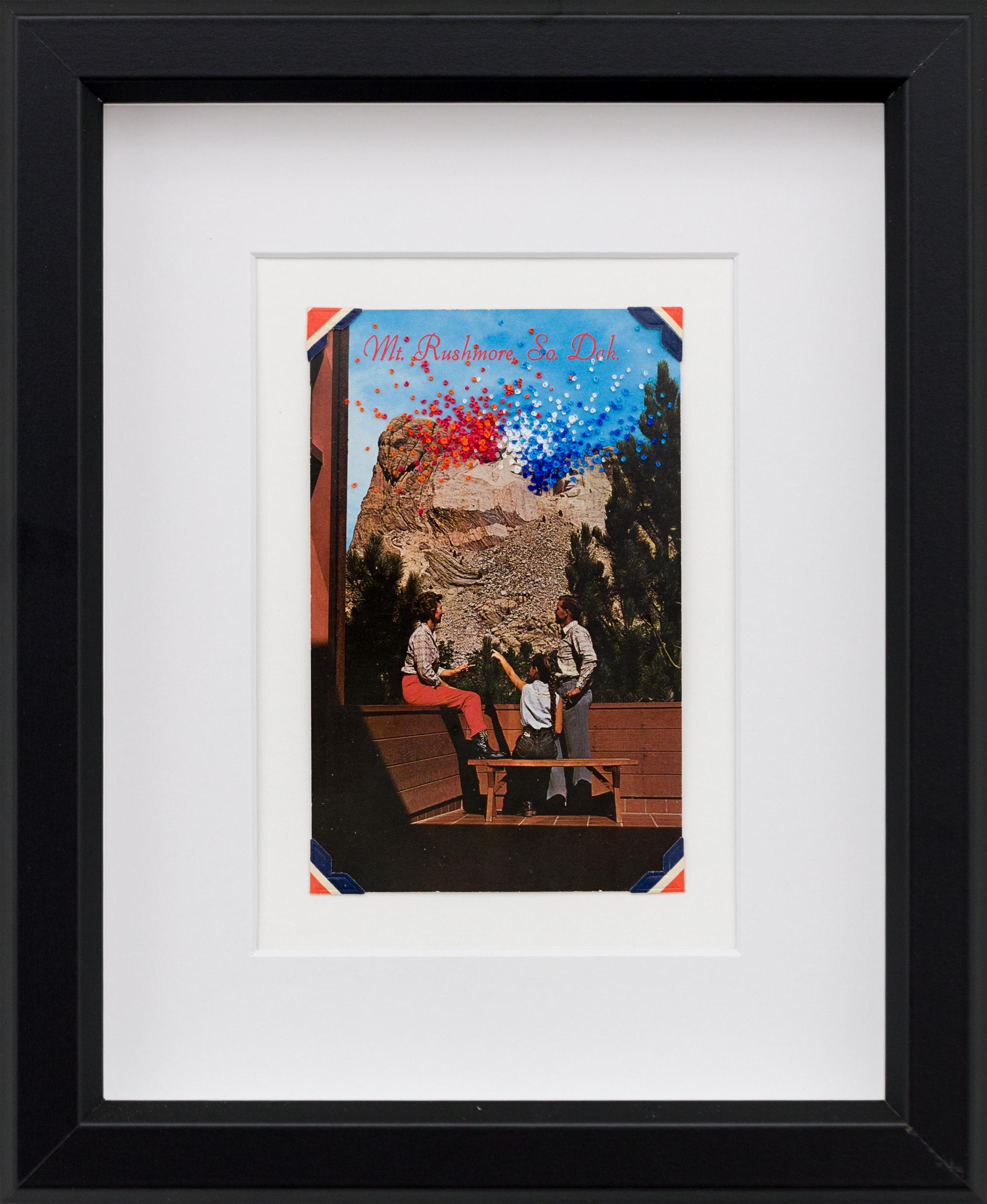 "Shrine of Democracy" Figurative, Embroidery on Vintage Photo - Mixed Media Art by Han Cao