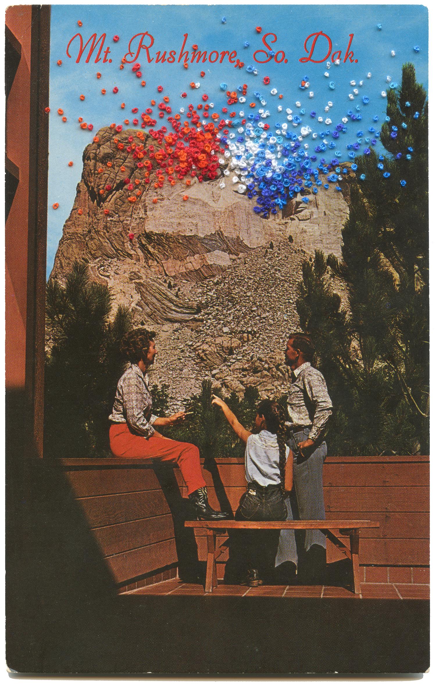 "Shrine of Democracy" Figurative, Embroidery on Vintage Photo