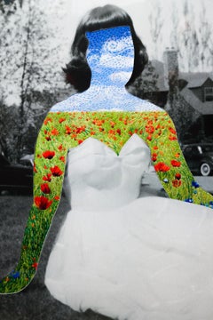 „Sweetheart“ Figurativ, Porträt, Stickerei auf Tintenstrahldruck