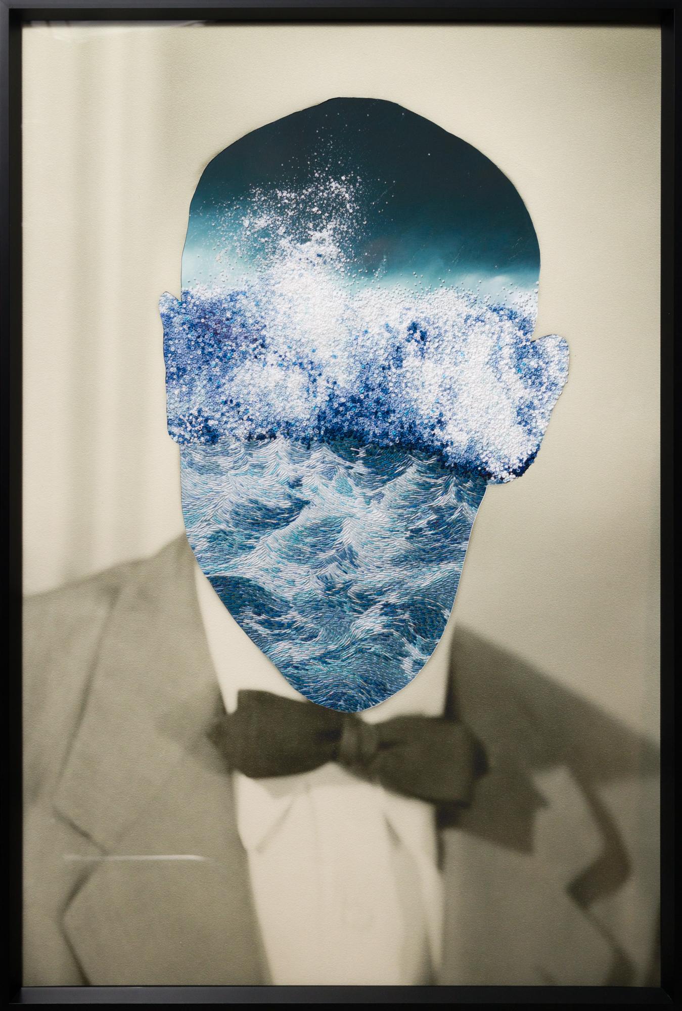 "Swell" Figurative, Portrait, Embroidery on Inkjet Print - Mixed Media Art by Han Cao