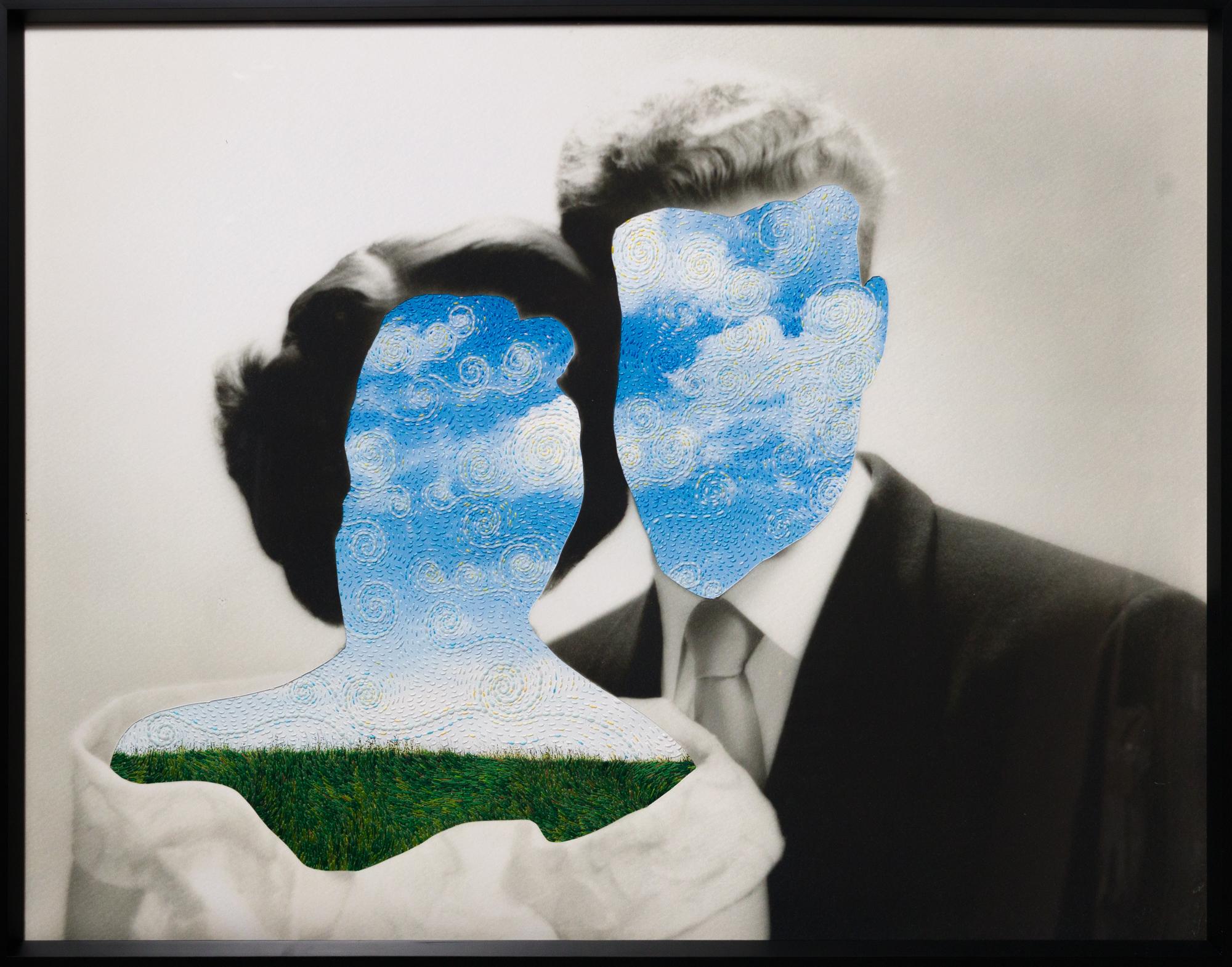 Figurative „The Windswept Dreamers“-Stickerei auf Tintenstrahldruck