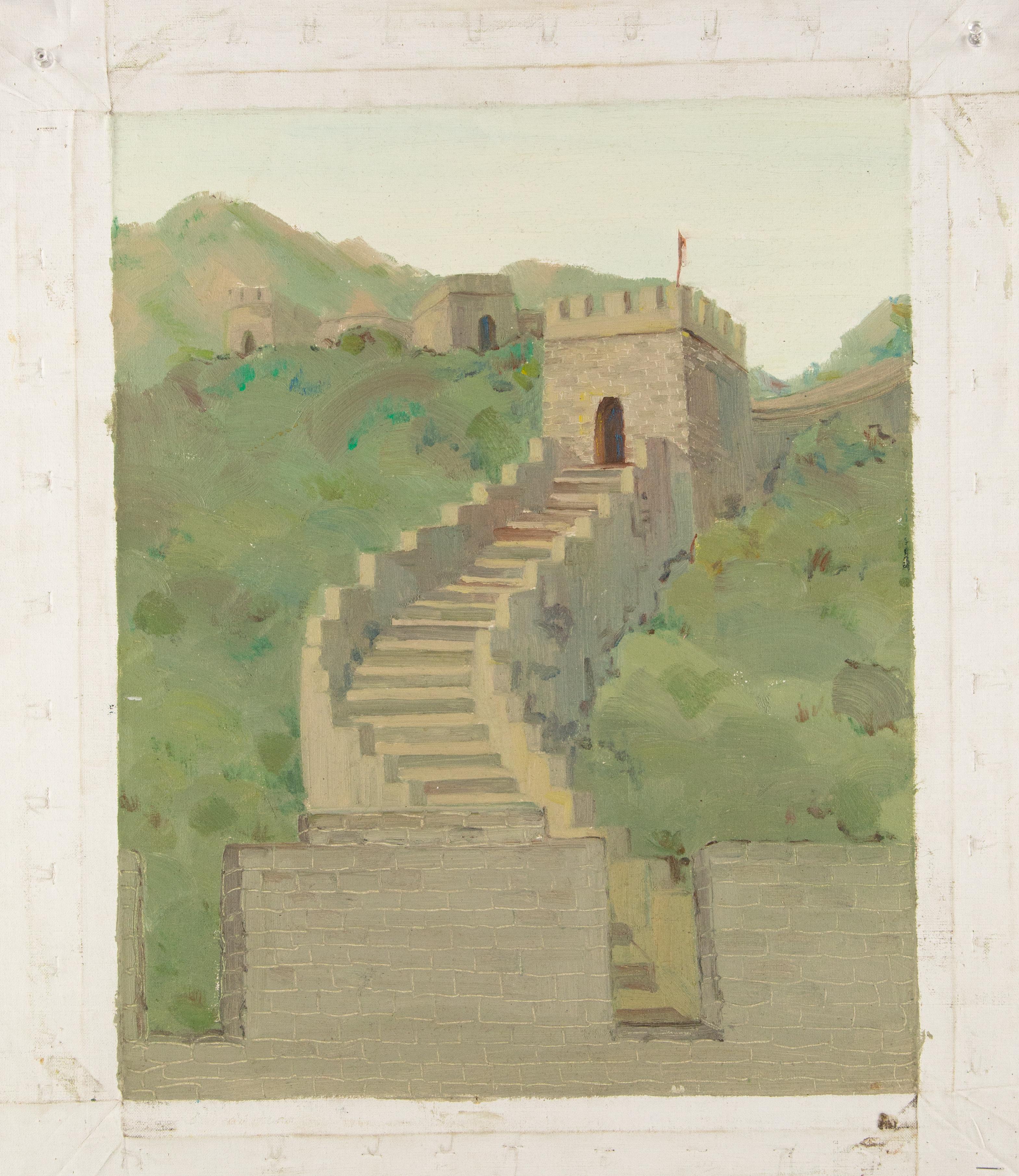 Huile sur toile originale du paysage Han Chen « The Great Wall » (Le grand mur) en vente 1