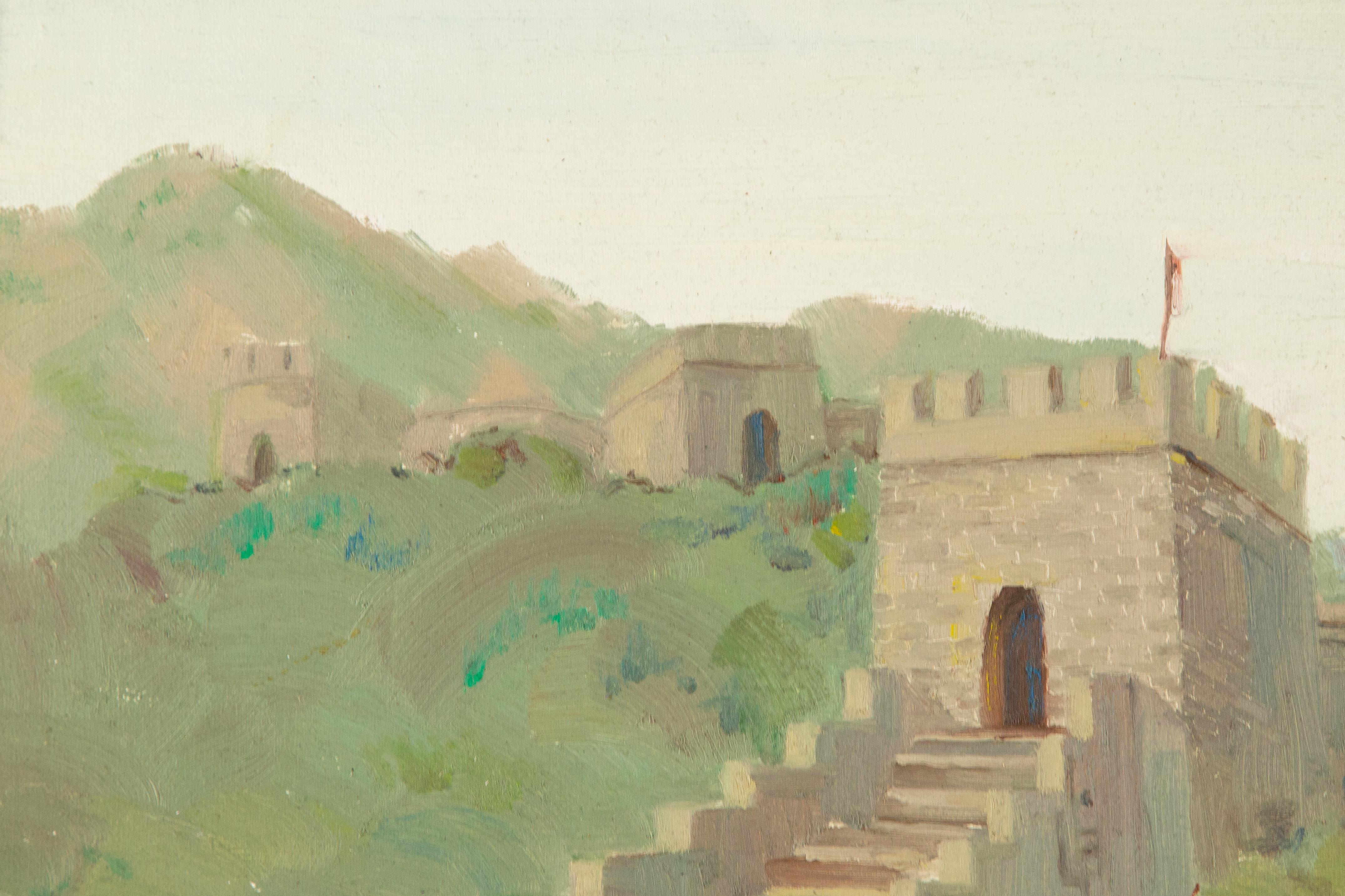 Huile sur toile originale du paysage Han Chen « The Great Wall » (Le grand mur) en vente 2