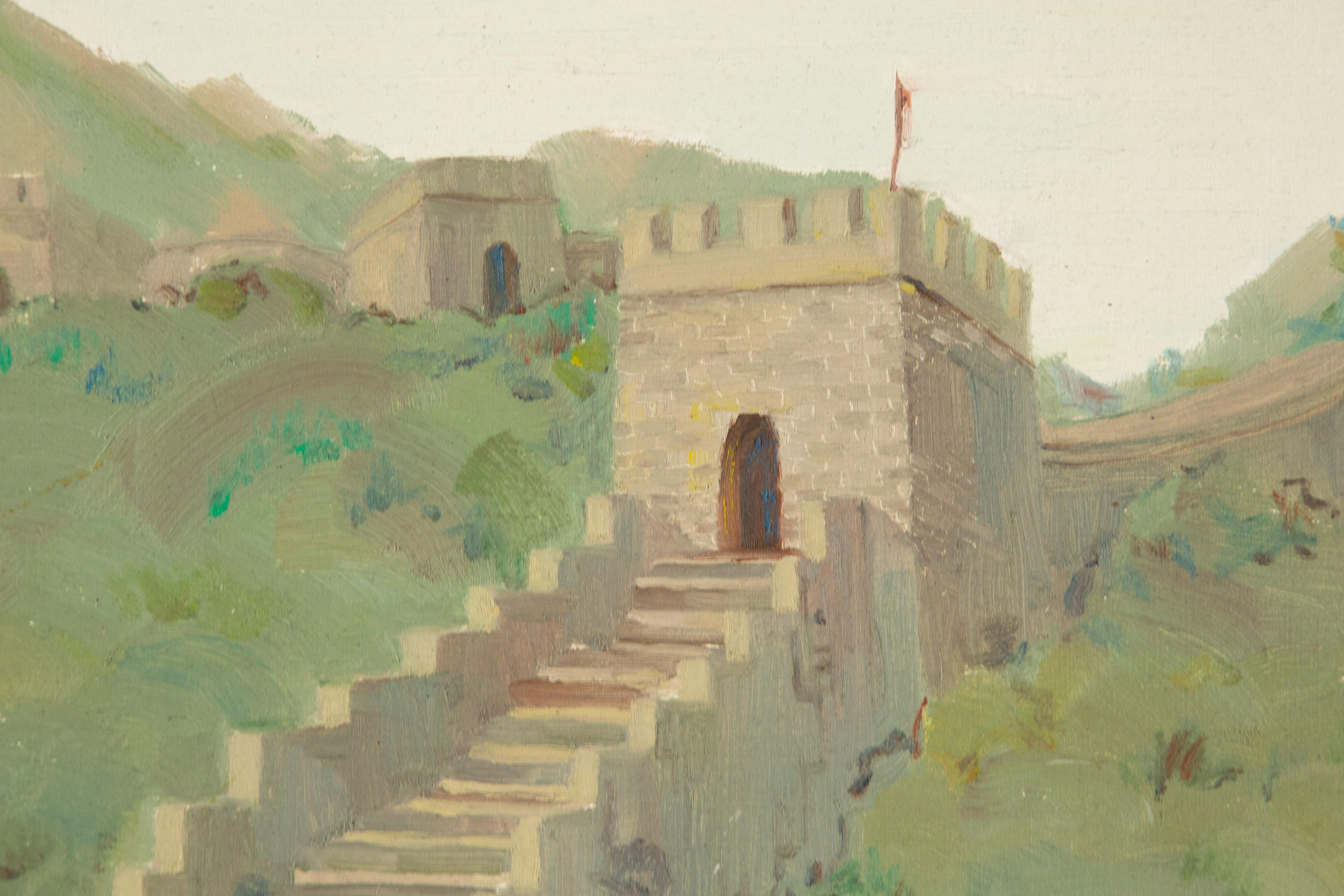 Huile sur toile originale du paysage Han Chen « The Great Wall » (Le grand mur) en vente 4