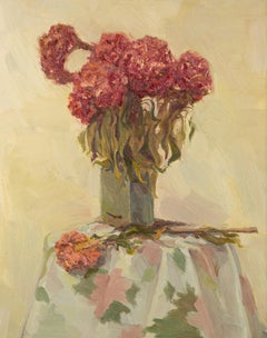 Originales Ölgemälde „Red Hydrangea“ von Han Chen, Stillleben