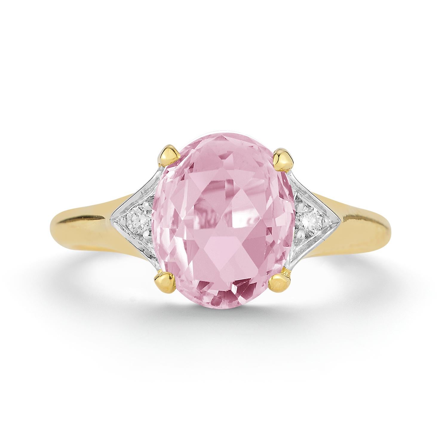 For Sale:  Han Crafted 14K Gold 0.05 ct. Diamond & 4.75CT Rose Quartz Cocktail Ring 3
