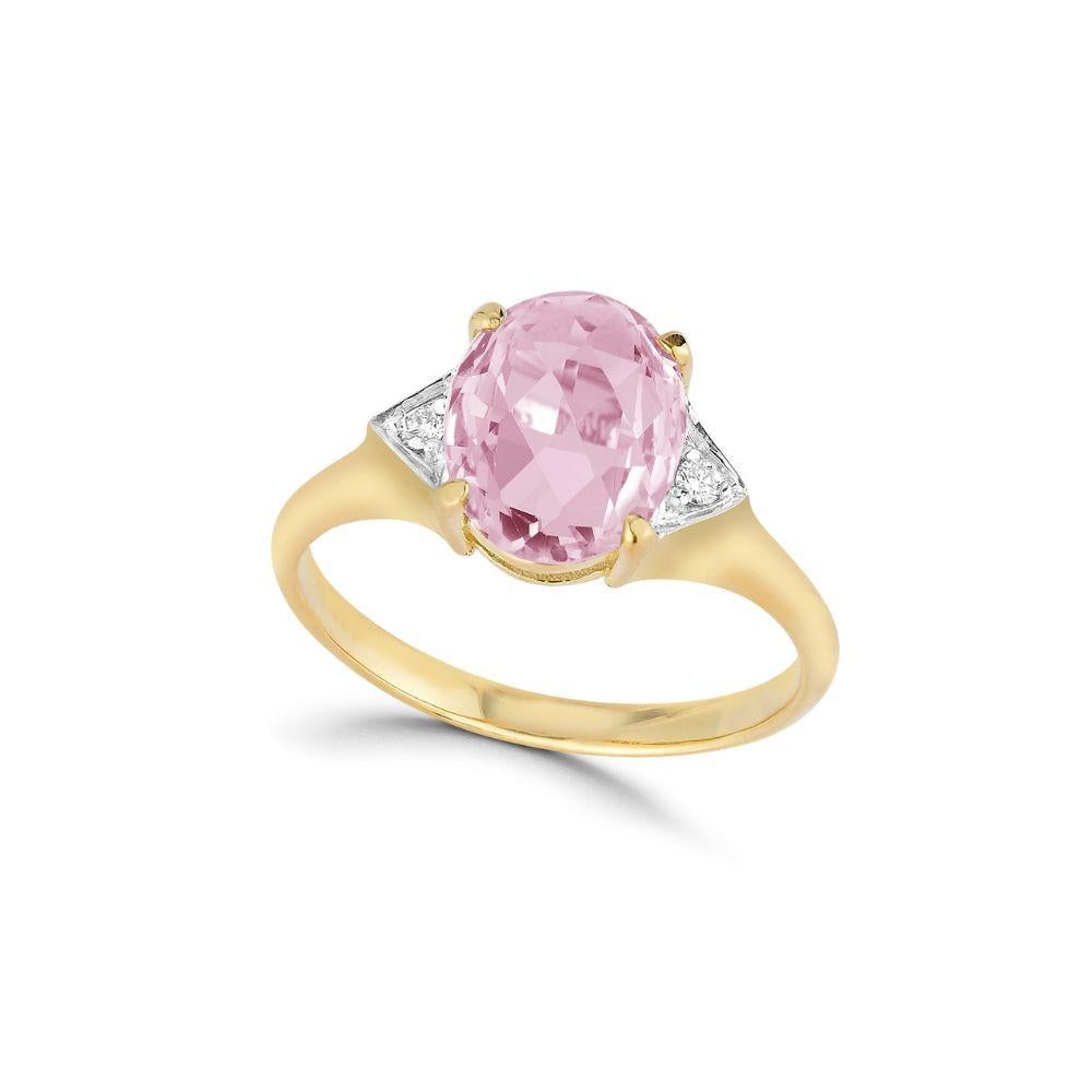 For Sale:  Han Crafted 14K Gold 0.05 ct. Diamond & 4.75CT Rose Quartz Cocktail Ring 4