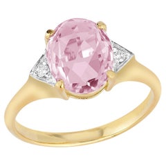 Han Crafted 14K Gold 0.05 ct. Diamond & 4.75CT Rose Quartz Cocktail Ring