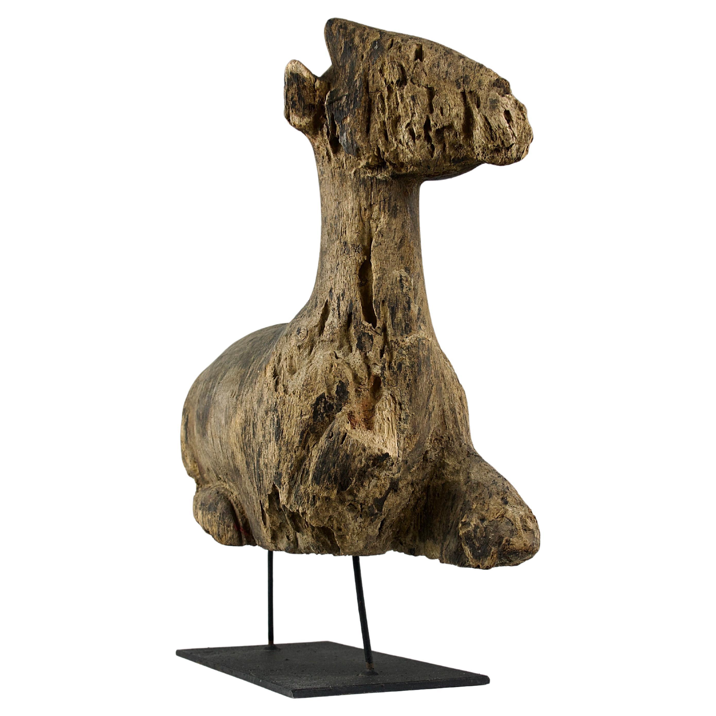 Han Dynasty, Laying Doe Wood Sculpture, China 100AD For Sale