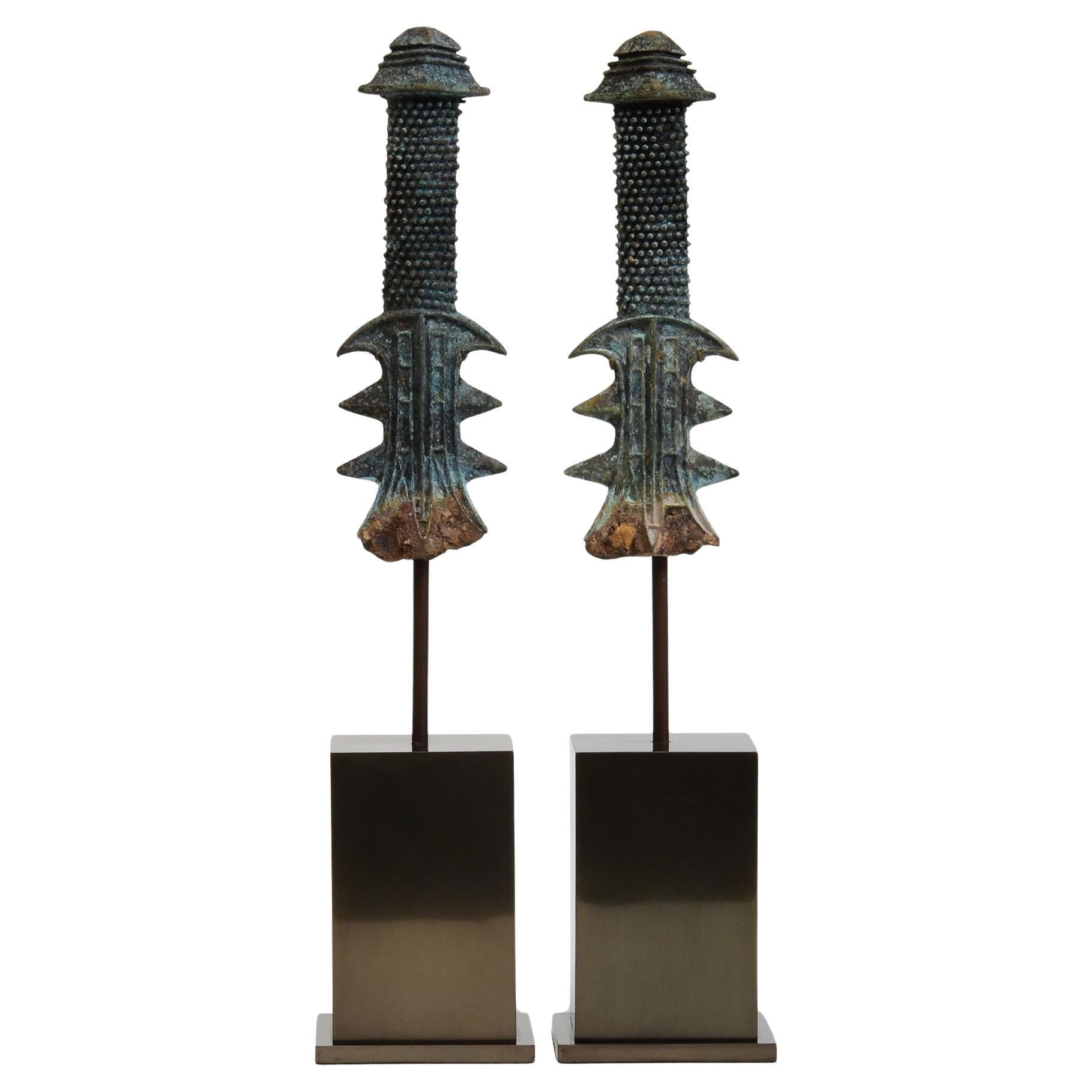 Han Dynasty, A Pair of Antique Chinese Bronze Sword Hilt with Stand