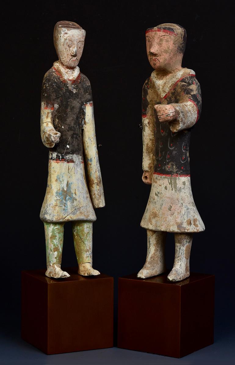 Paire de figurines de moineaux anciens en poterie peinte chinoise de la dynastie Han en vente 3