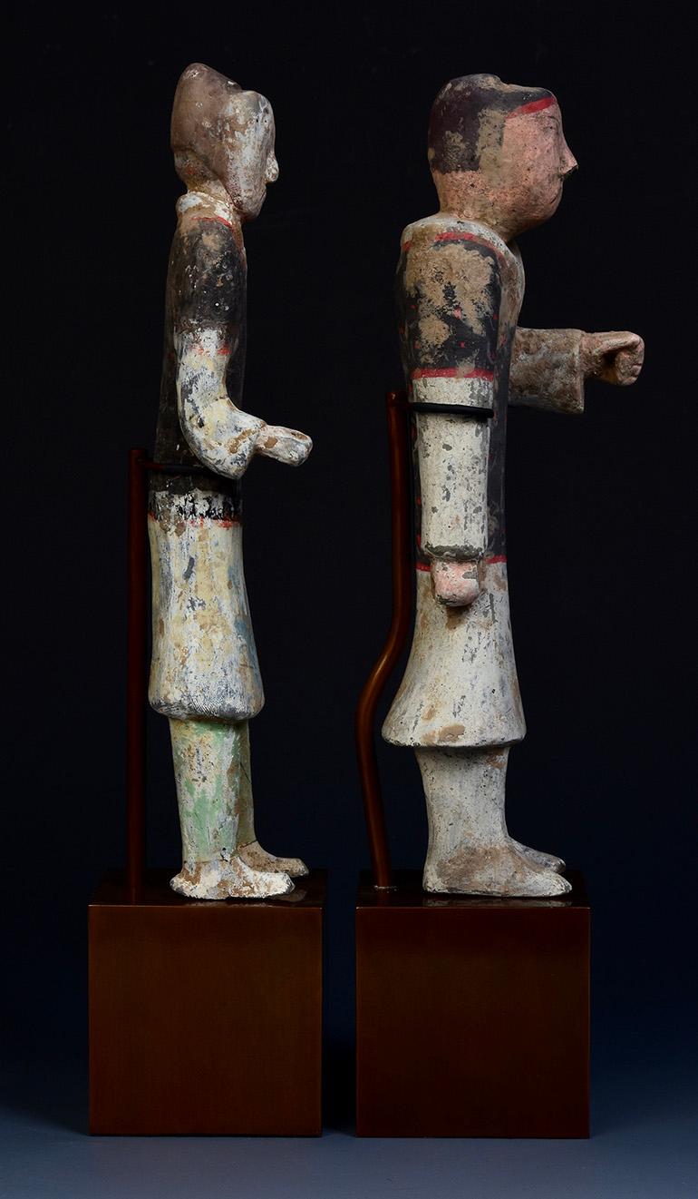 Paire de figurines de moineaux anciens en poterie peinte chinoise de la dynastie Han en vente 6