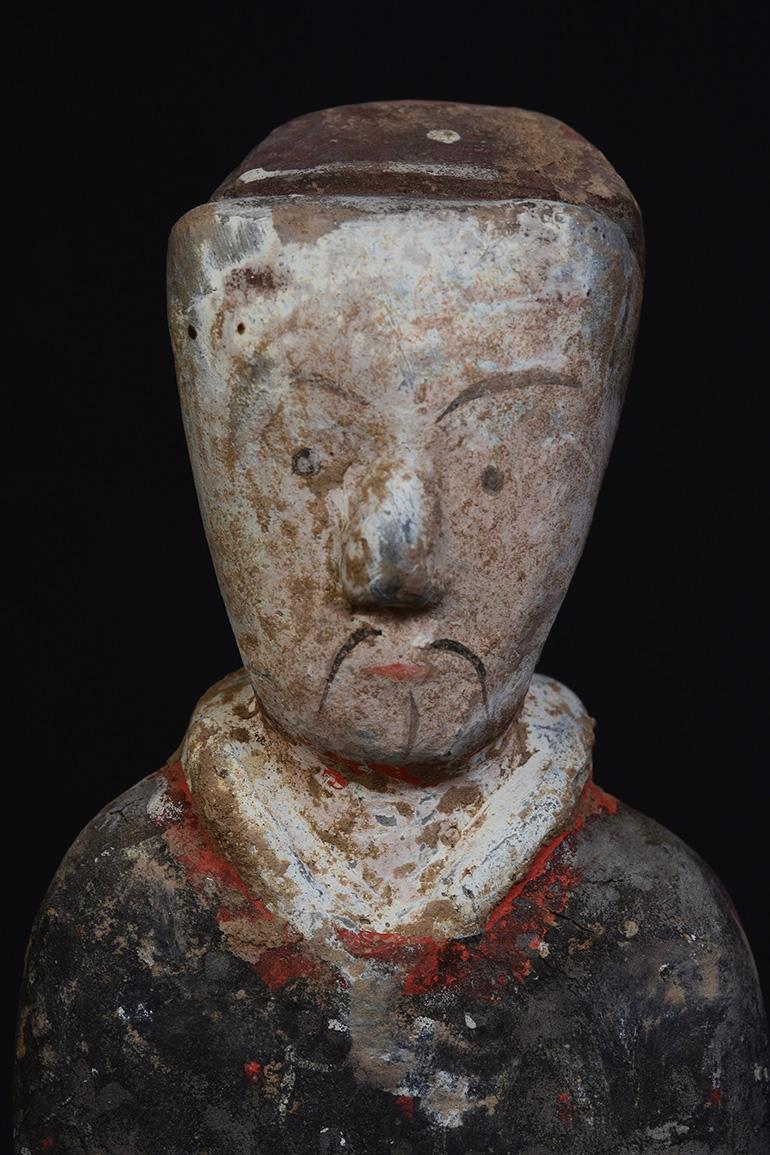 Chinois Paire de figurines de moineaux anciens en poterie peinte chinoise de la dynastie Han en vente