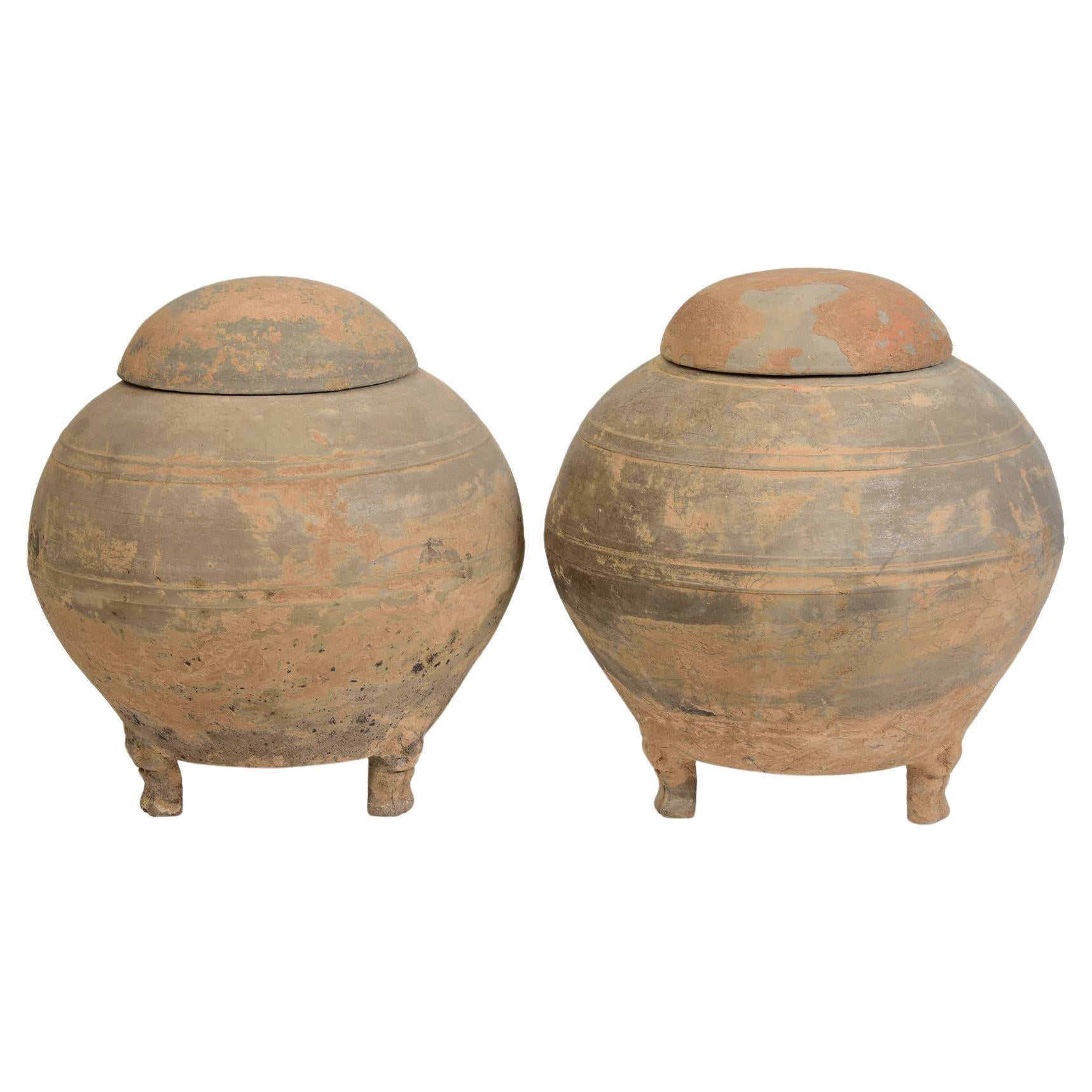 Han Dynasty, A Pair of Antique Chinese Pottery Round Jars with Lids at ...