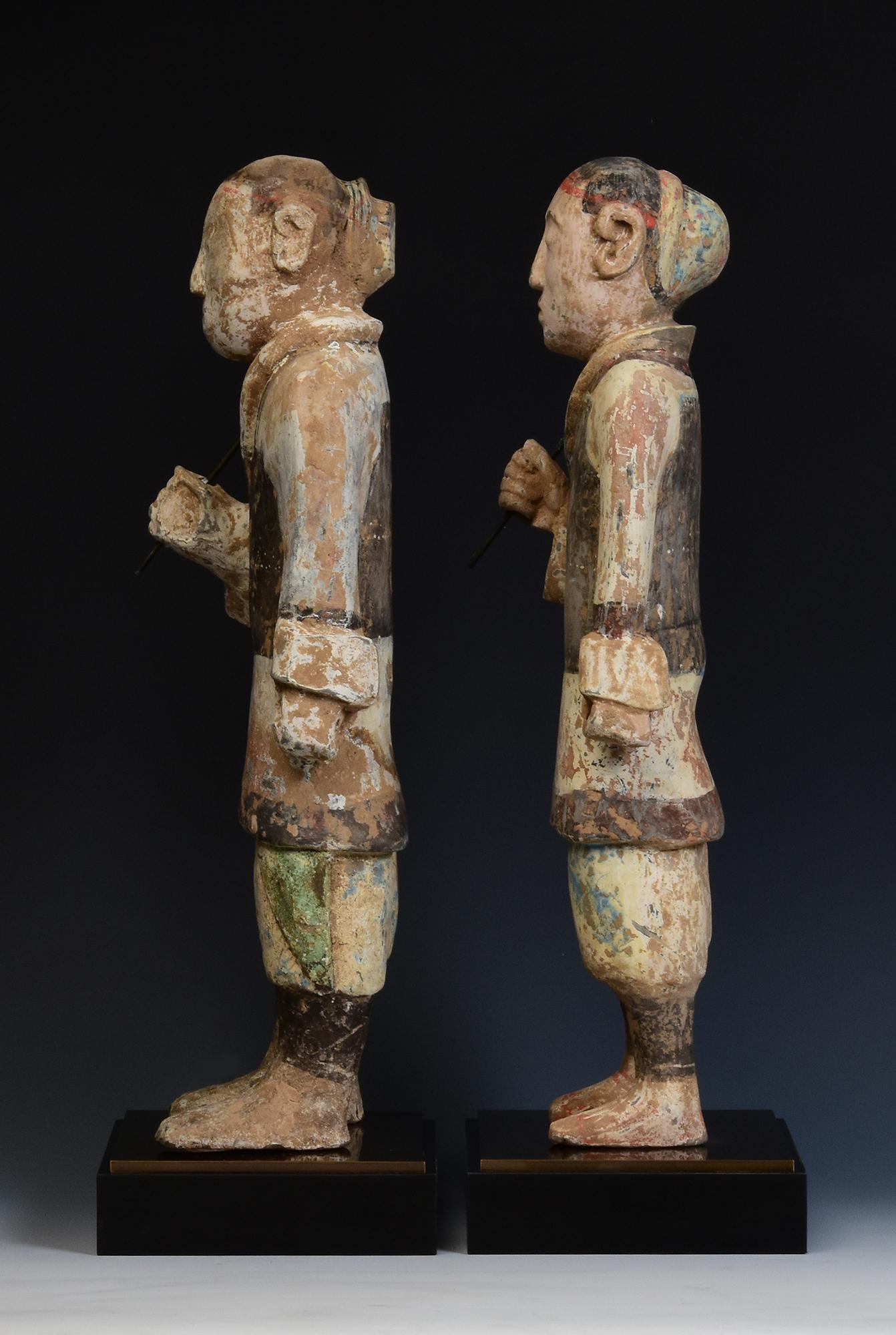 Han Dynasty, A Pair of Antique Chinese Pottery Warriors Holding Bronze Spear 6