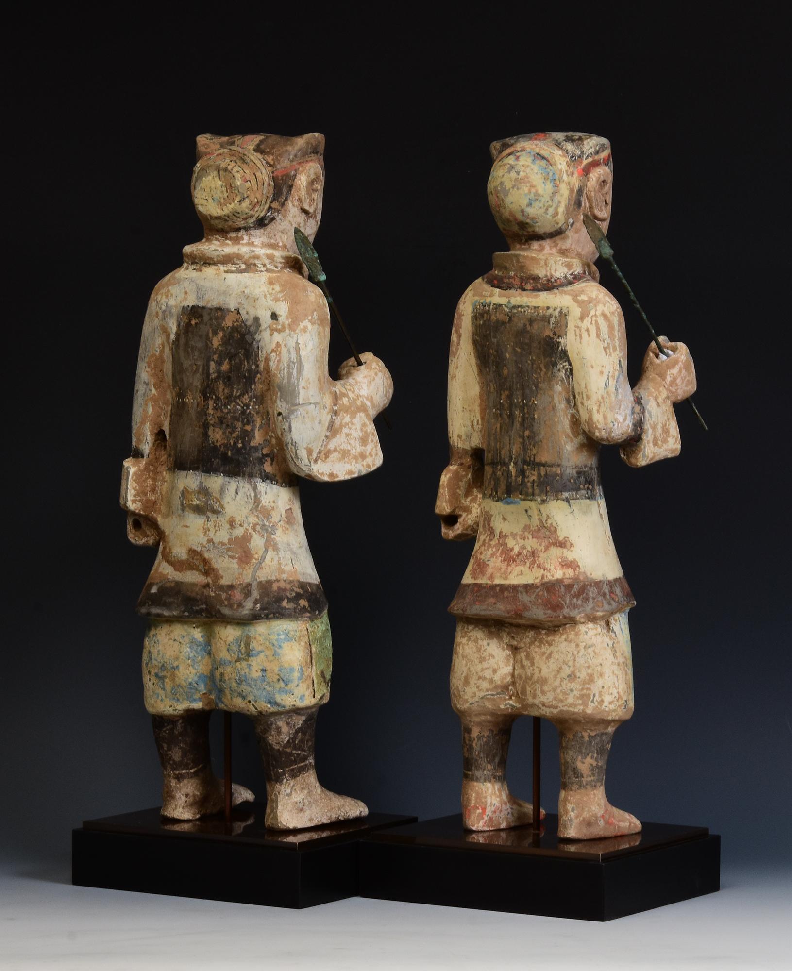 Han Dynasty, A Pair of Antique Chinese Pottery Warriors Holding Bronze Spear 10