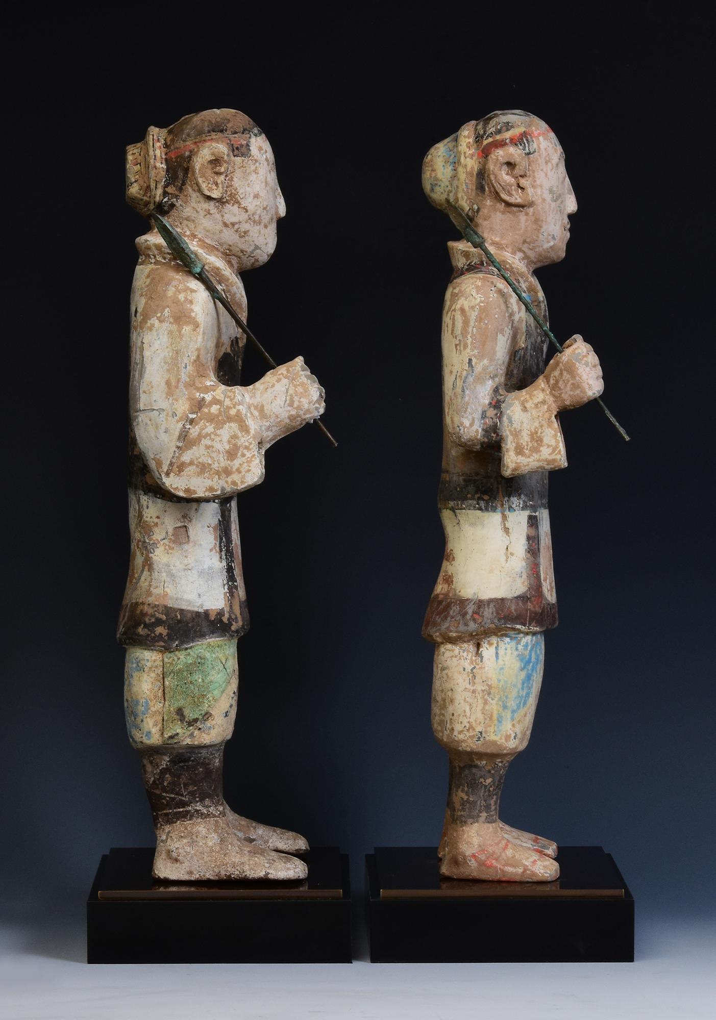 Han Dynasty, A Pair of Antique Chinese Pottery Warriors Holding Bronze Spear 11