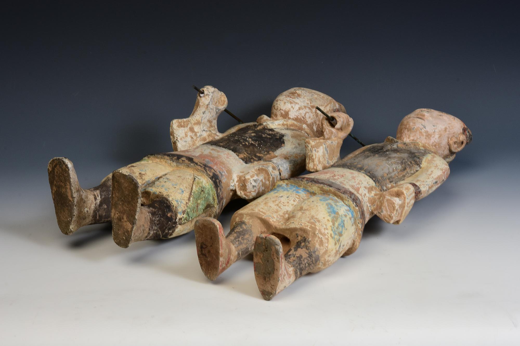 Han Dynasty, A Pair of Antique Chinese Pottery Warriors Holding Bronze Spear 14