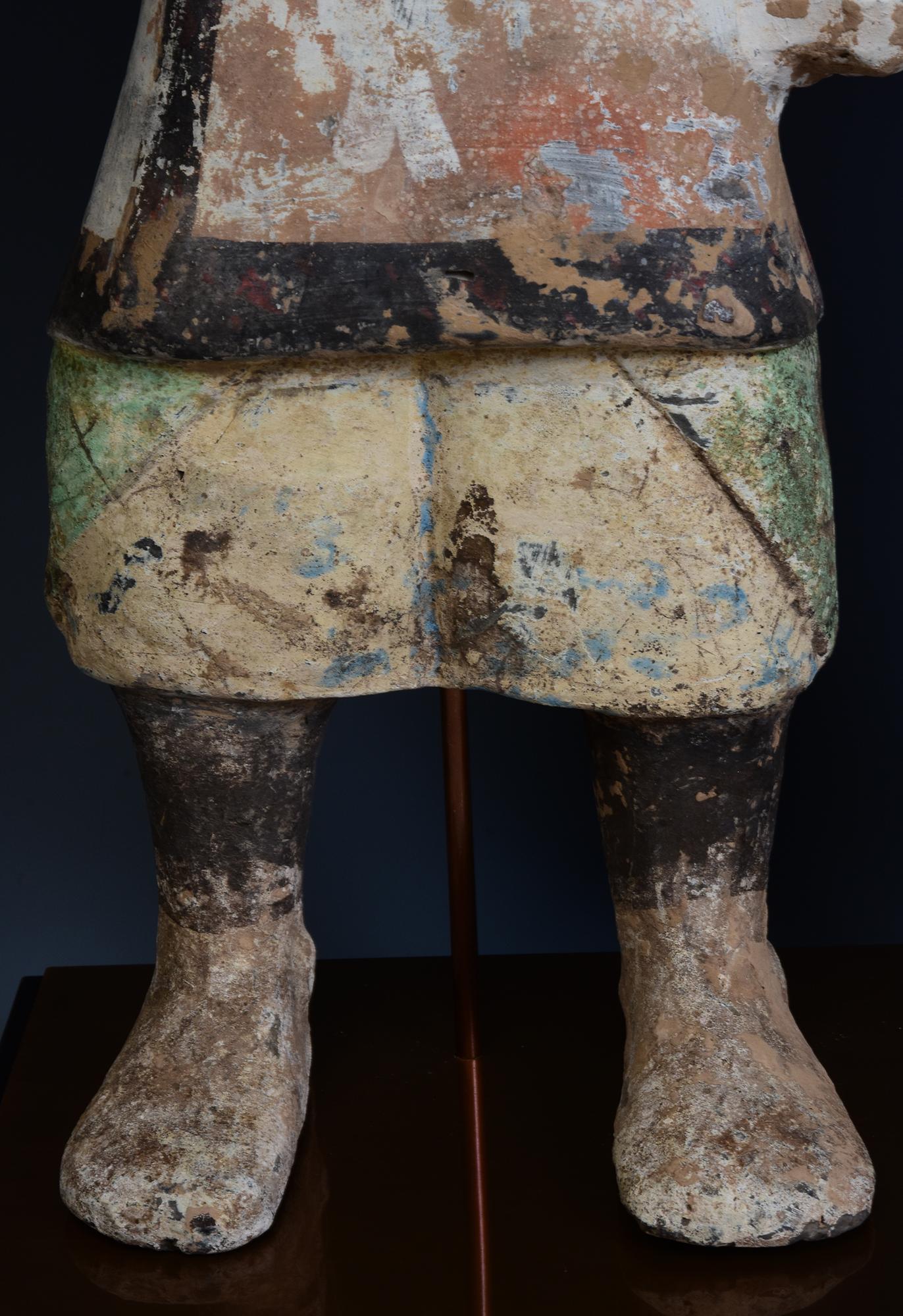 18th Century and Earlier Han Dynasty, A Pair of Antique Chinese Pottery Warriors Holding Bronze Spear