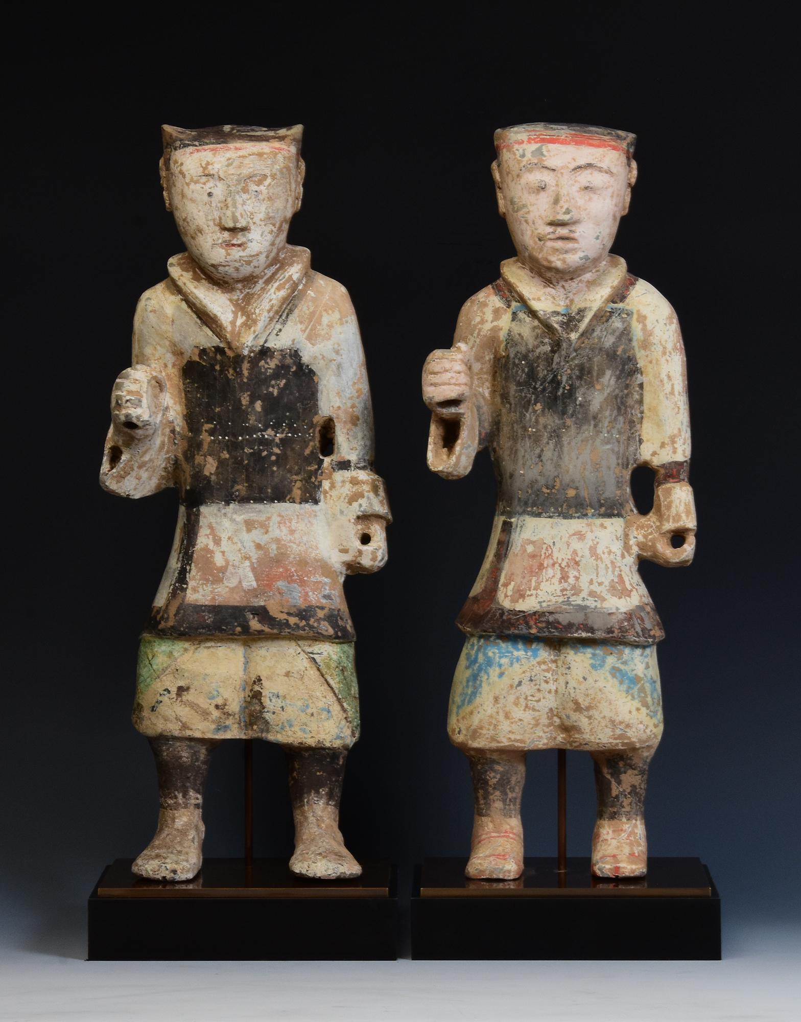 Han Dynasty, A Pair of Antique Chinese Pottery Warriors Holding Bronze Spear 4