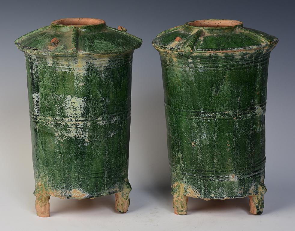 Han Dynasty, A Pair of Antique Chinese Green Glazed Pottery Granary Jars 5