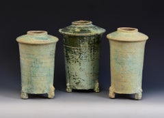 Han Dynasty, A Set of Antique Chinese Green Glazed Pottery Granary Jar