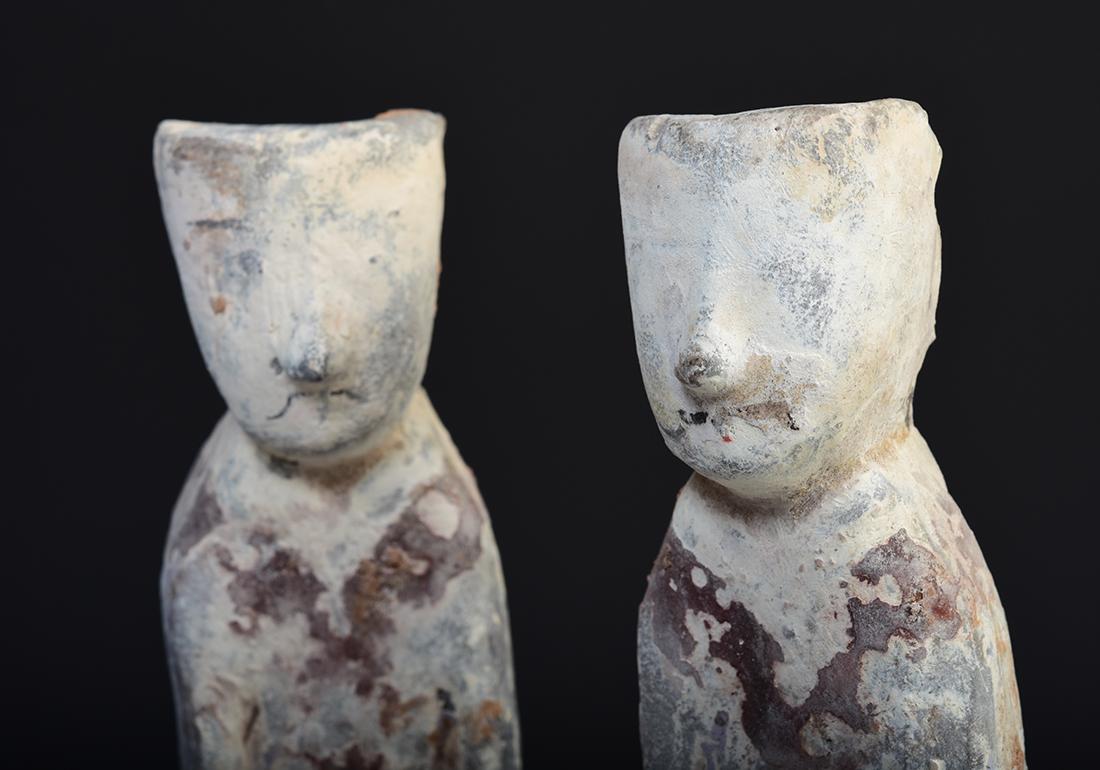 Han Dynasty, A Set of Antique Chinese Painted Pottery Attendants For Sale 8