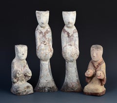 Han Dynasty, A Set of Antique Chinese Painted Pottery Attendants