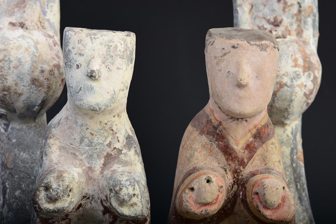18th Century and Earlier Han Dynasty, A Set of Antique Chinese Painted Pottery Attendants For Sale