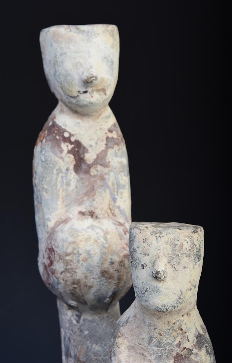 Han Dynasty, A Set of Antique Chinese Painted Pottery Attendants For Sale 1