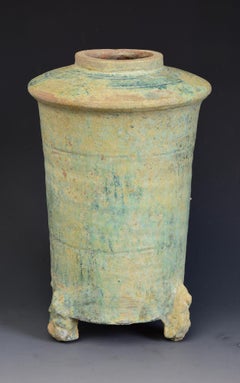 Han Dynasty, Antique Chinese Green Glazed Pottery Granary Jar