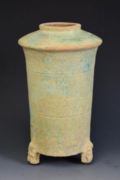 Han Dynasty, Antique Chinese Green Glazed Pottery Granary Jar