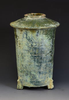 Han Dynasty, Antique Chinese Green Glazed Pottery Granary Jar