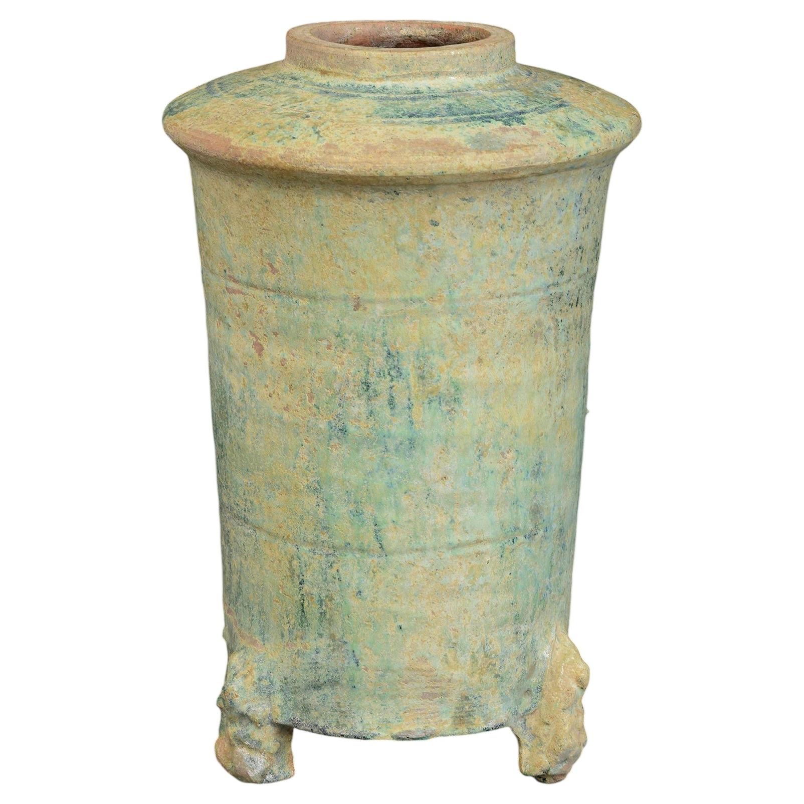 Han Dynasty, Antique Chinese Green Glazed Pottery Granary Jar