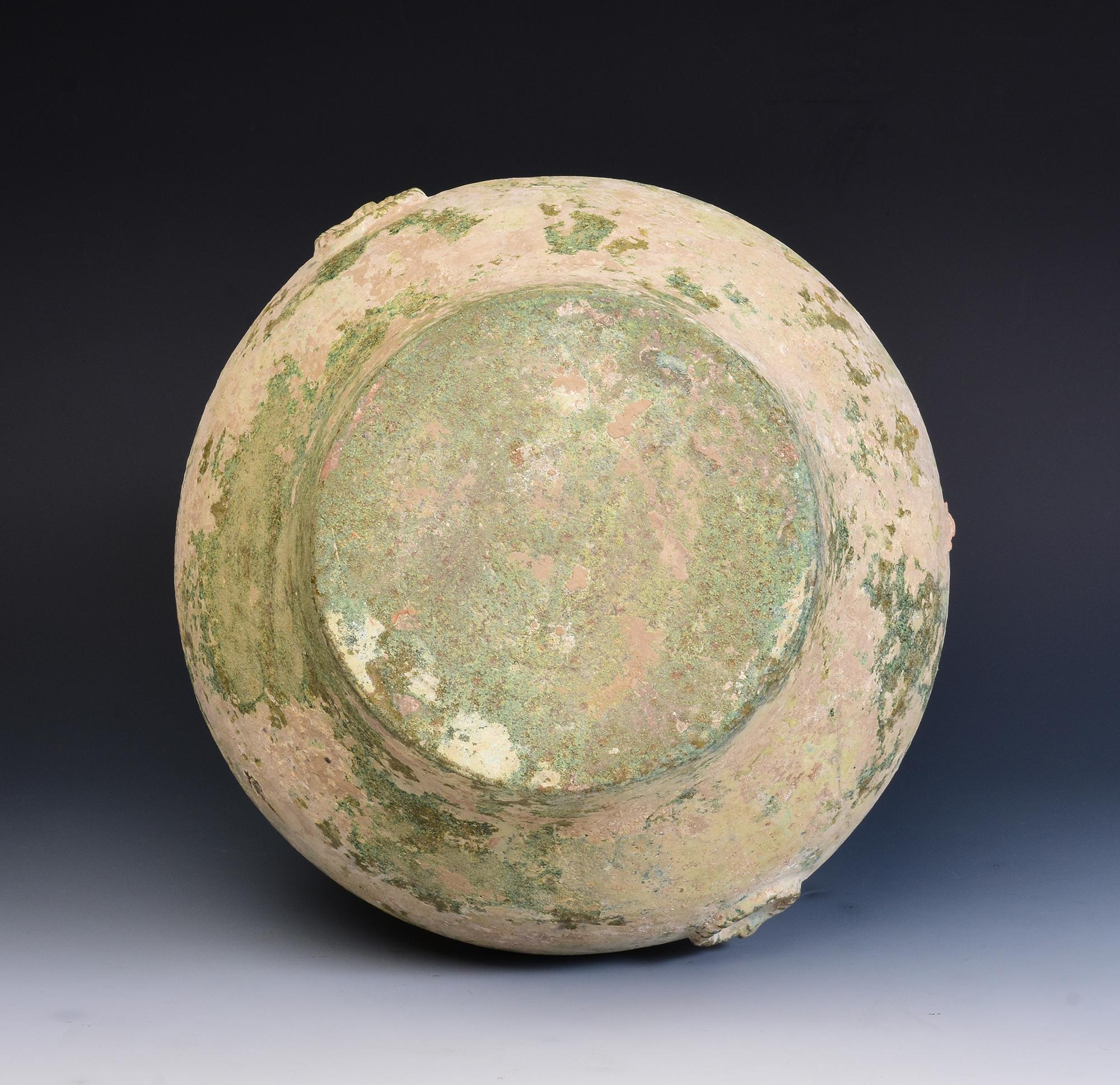 Han Dynasty, Antique Chinese Green Glazed Pottery Hu Jar with Silvery Surface 10