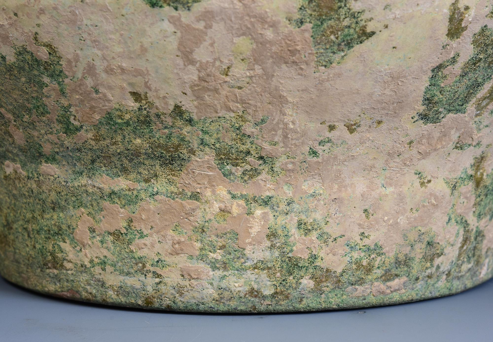 Han Dynasty, Antique Chinese Green Glazed Pottery Hu Jar with Silvery Surface 2