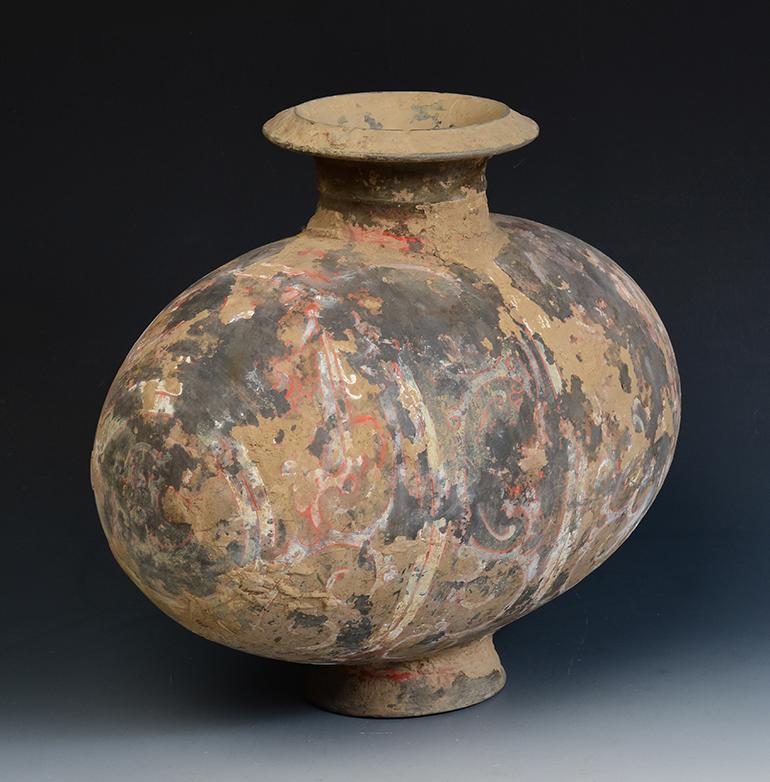 Han Dynasty, Antique Chinese Painted Pottery Cocoon Jar For Sale 7