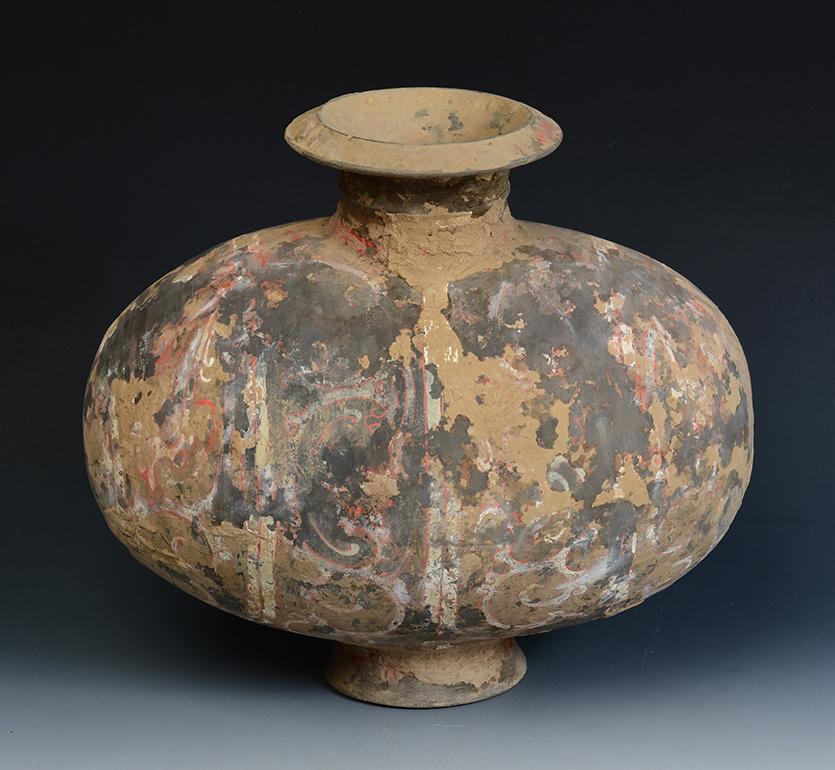 Han Dynasty, Antique Chinese Painted Pottery Cocoon Jar For Sale 8