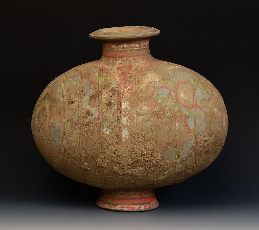 Dinastía Han, Antigua Jarra de Capullo de Cerámica China Pintada en venta 6