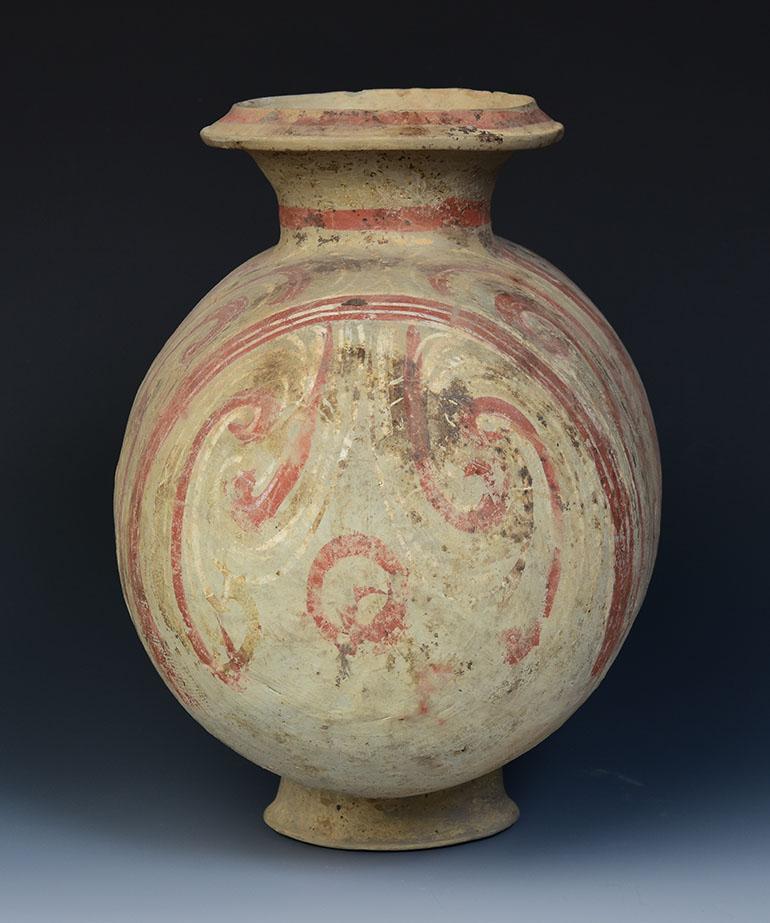 18th Century and Earlier Han Dynasty, Antique Chinese Painted Pottery Cocoon Jar